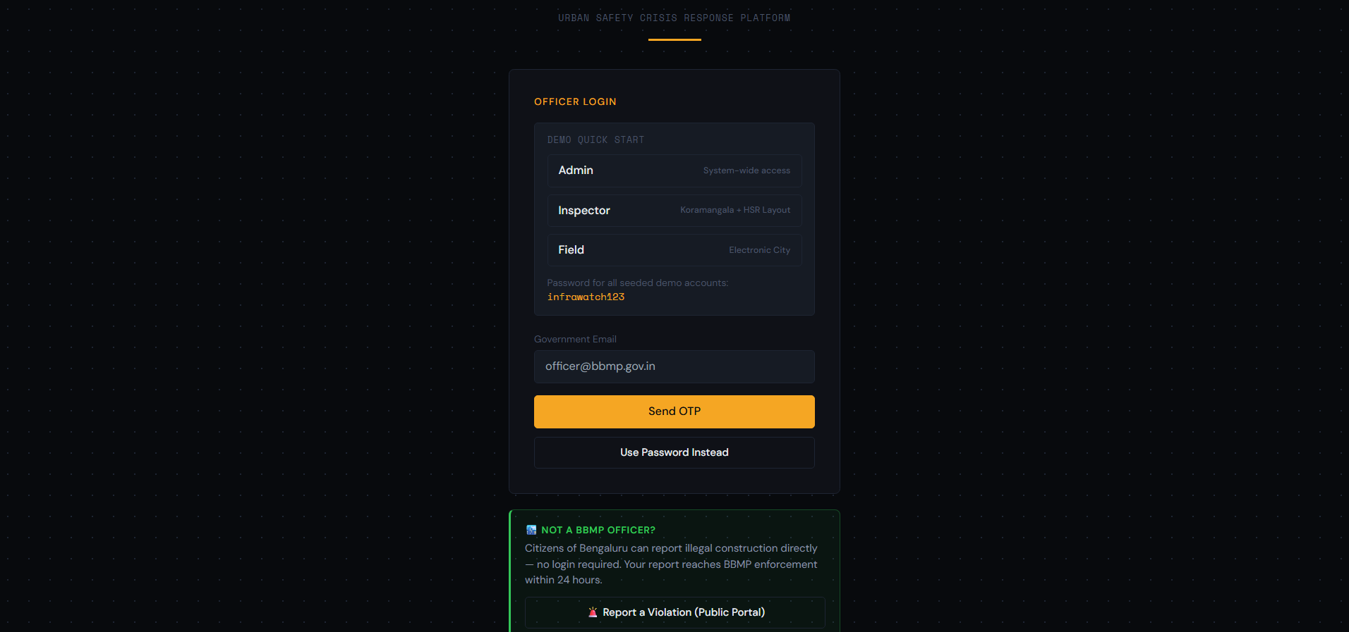 InfraWatch dashboard